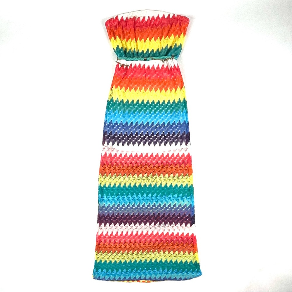 Tyche Strapless Rainbow Lace Maxi Dress